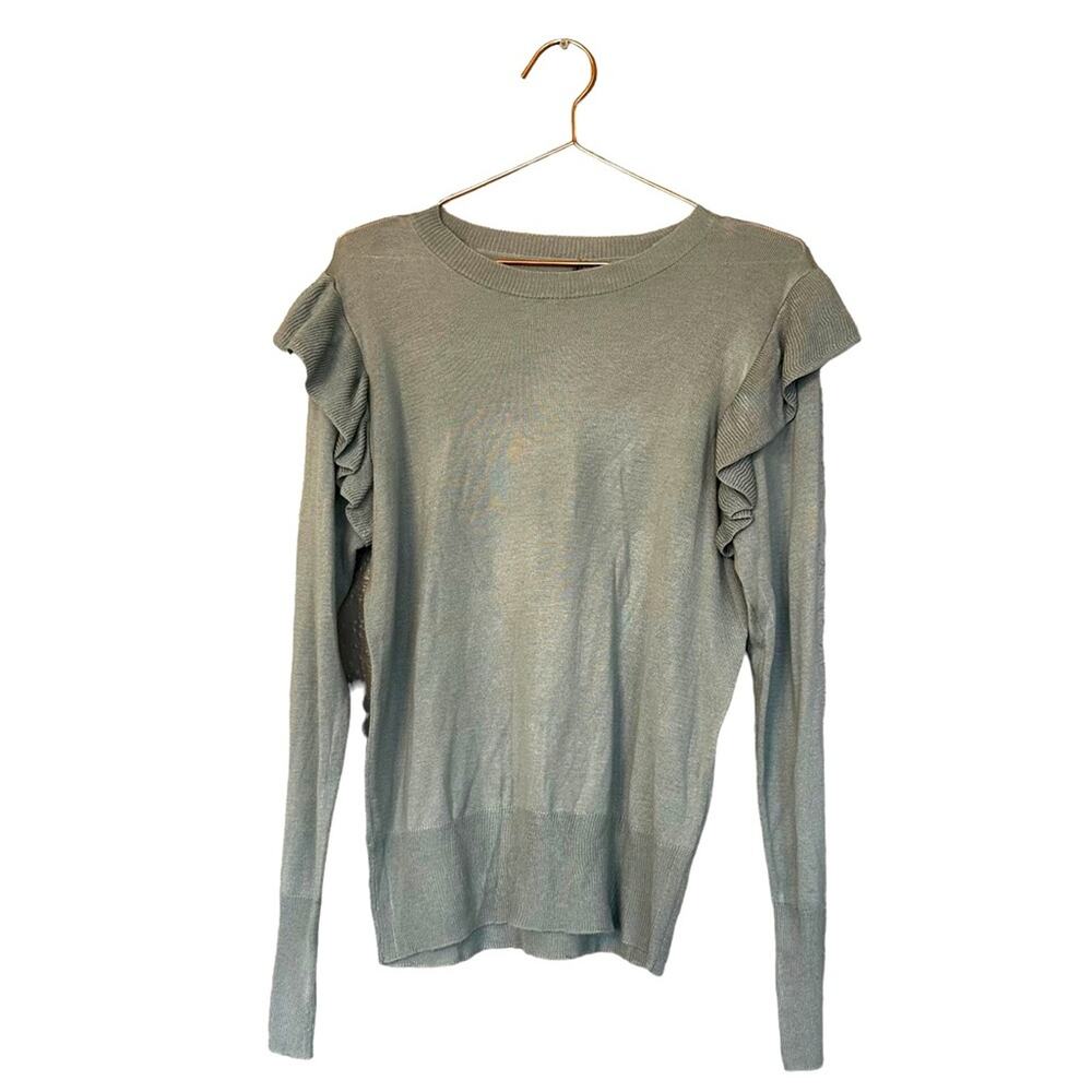 Poof New York Mint Ruffle Scoop Neck Sweater - Size L